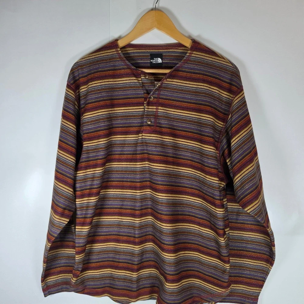 The North Face Vintage Fleece Henley Pullover‎ Striped Mens Medium Made in USA